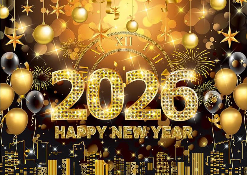 Amazon.com : 2026 Happy New Year Banner Backdrop 7x5FT Black and Gold  Fireworks New Years Eve Photography Background for NYE Decorations 2026 New  Years Eve Party Supplies NYE Party Favor : Electronics